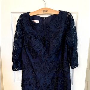 JJ’s House Custom Made NWOT Deep Navy Blue Embroidery Overlay dress sz 14
